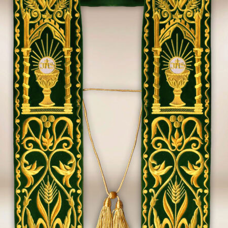 Étole brodée romaine Calice verte