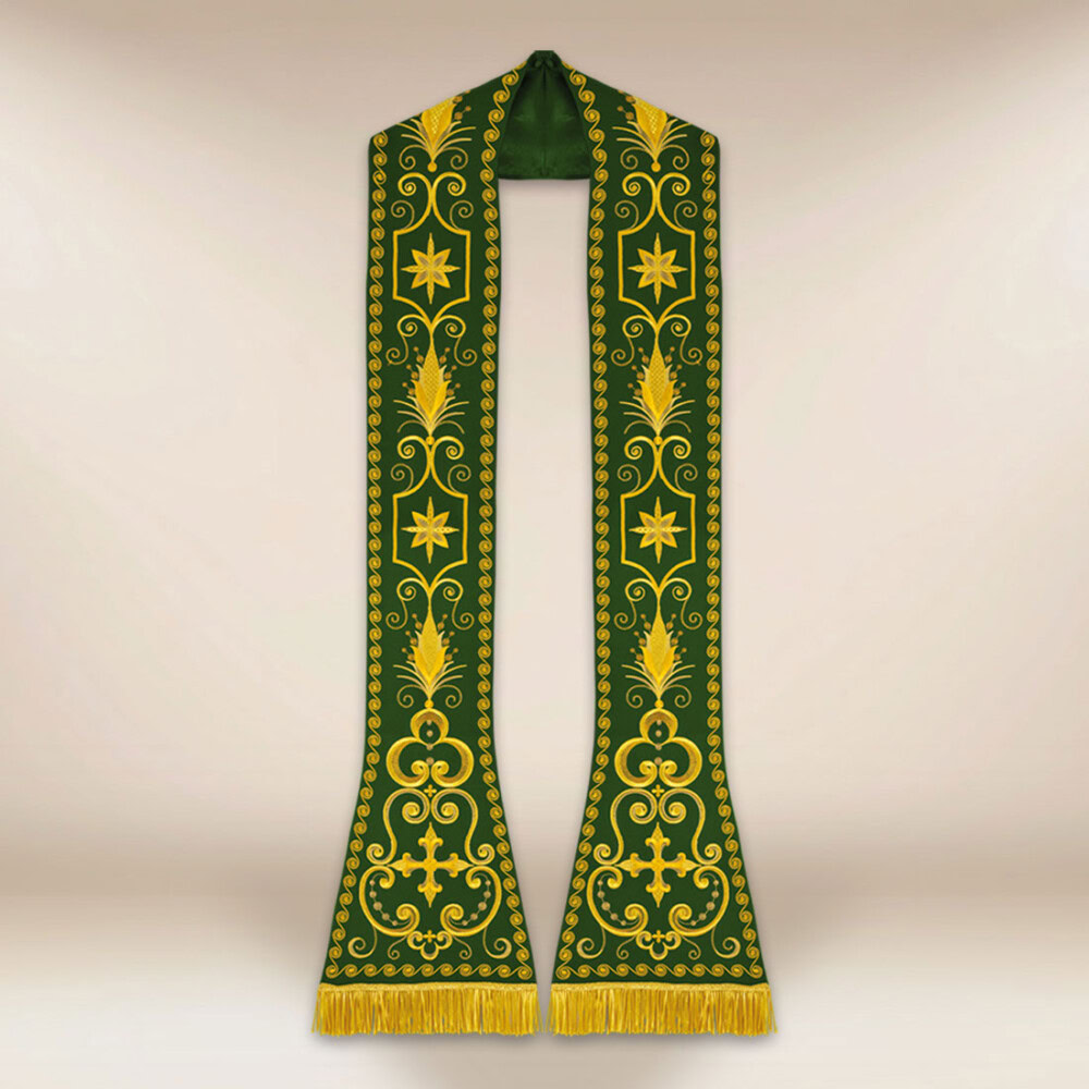 Étole brodée romaine verte