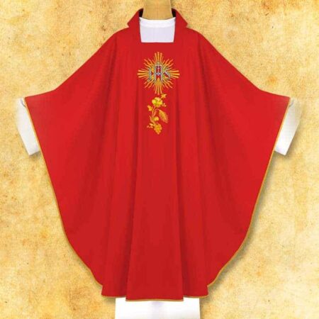 Chasuble brodée IHS rouge