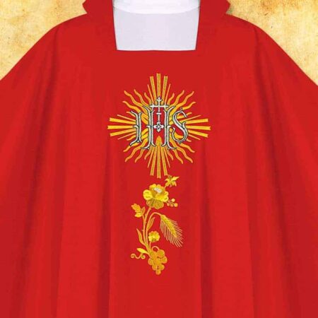 Chasuble brodée IHS rouge