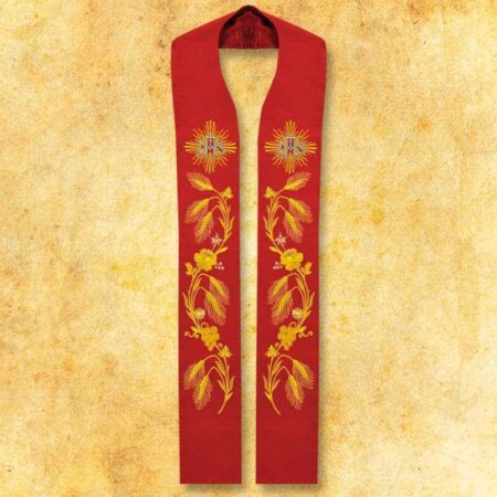 Étole brodée liturgique IHS rouge