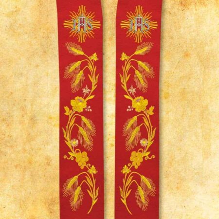 Étole brodée liturgique IHS rouge