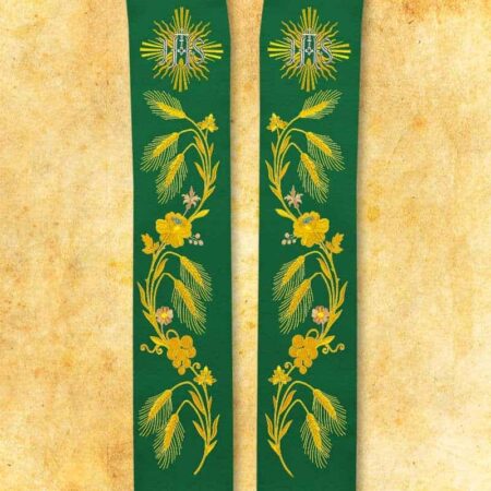 Étole brodée liturgique IHS verte