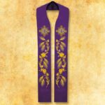 Étole brodée liturgique IHS violette