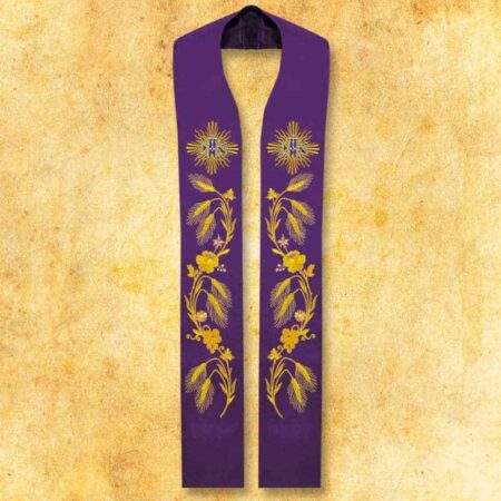 Étole brodée liturgique IHS violette