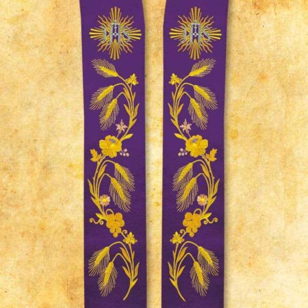 Étole brodée liturgique IHS violette