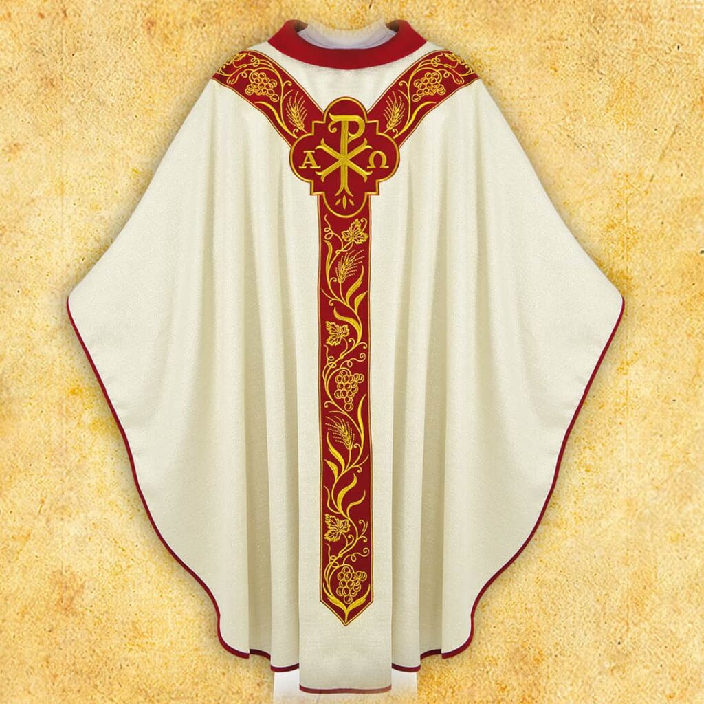 Chasuble liturgique ecru avec le syNotre-Dameole PX