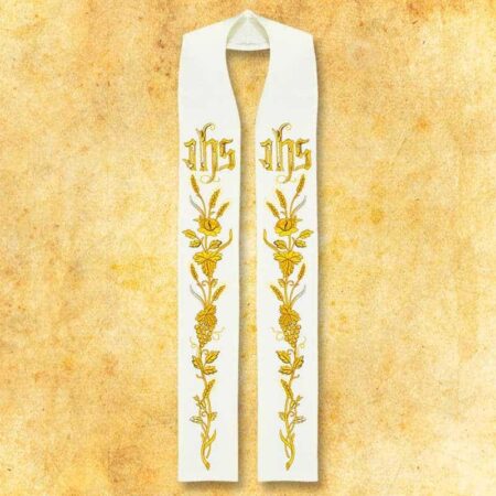 Étole liturgique brodée avec IHS
