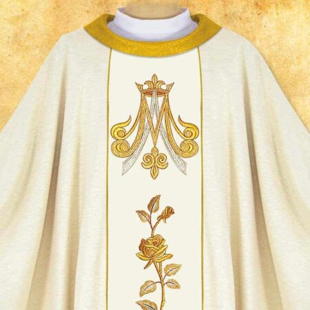Chasuble liturgique mariale brodée écrue