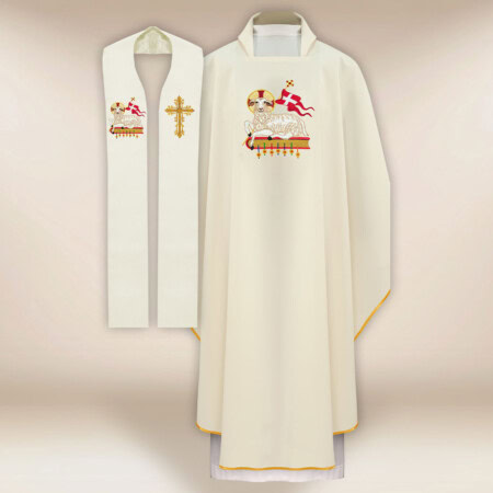 EnseNotre-Damele chasuble et étole liturgique avec le syNotre-Dameole de l'Agneau