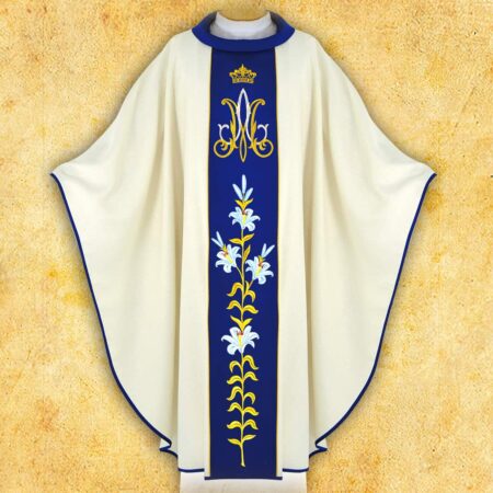 Chasuble brodée mariale en couleur écru