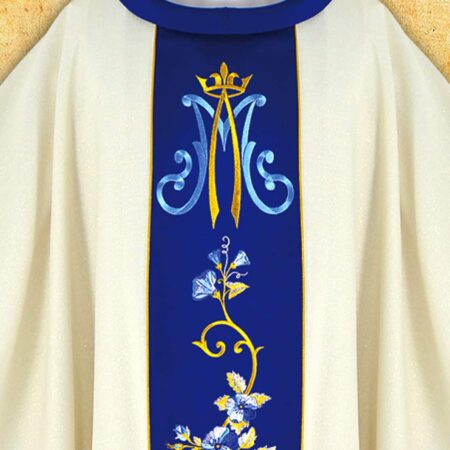 Chasuble liturgique mariale en couleur écru