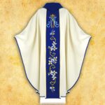 Chasuble liturgique mariale en couleur écru