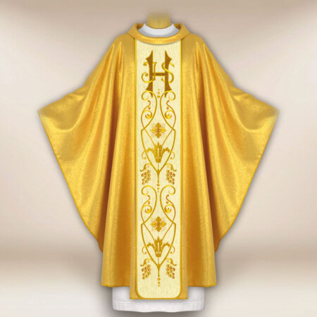 Chasuble liturgique dorée IHS brodée