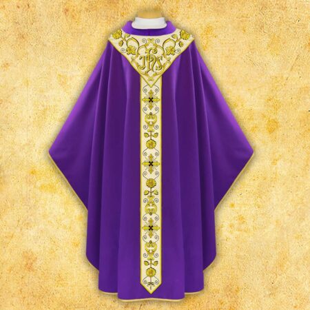 Chasuble brodée violette avec bande dorée