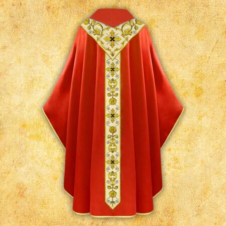 Chasuble brodée rouge avec une bande dorée