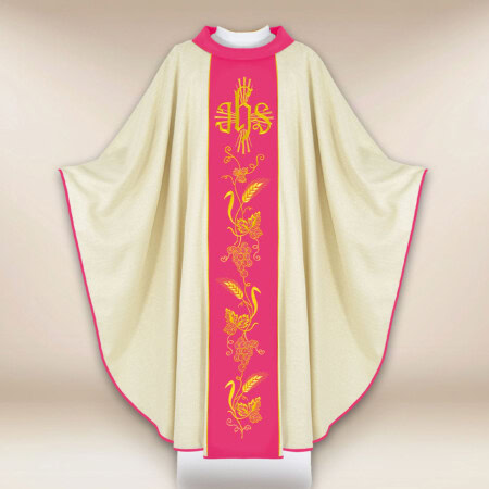 Chasuble avec ceinture brodée rose