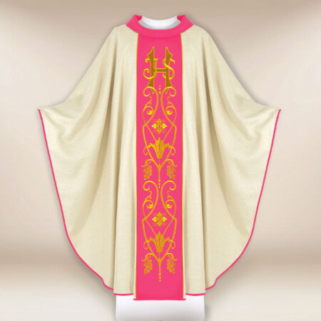 Chasuble avec ceinture brodée rose