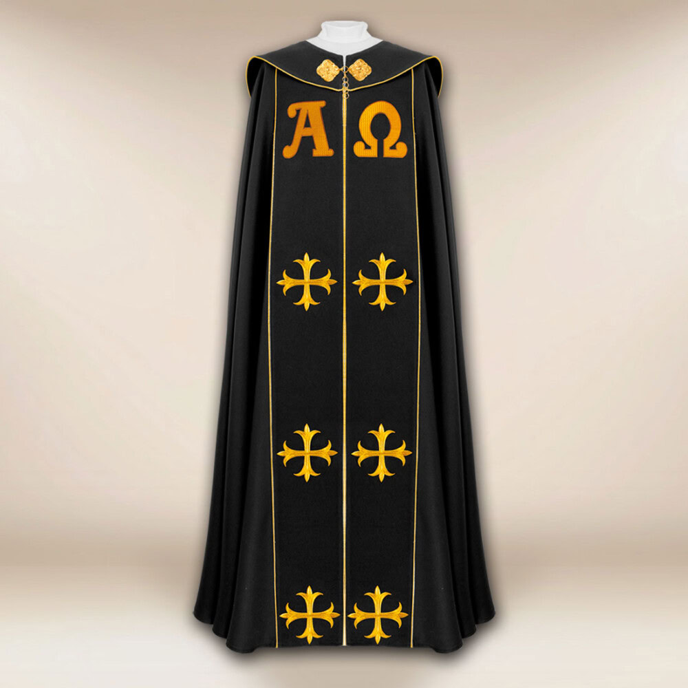 Chape liturgique noire Alpha Omega PX