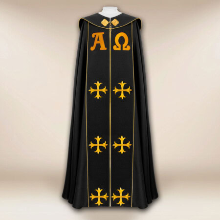 Chape liturgique noire Alpha Omega PX
