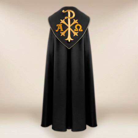 Chape liturgique noire Alpha Omega PX