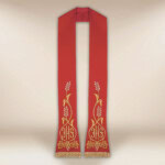 Étole liturgique brodée IHS rouge