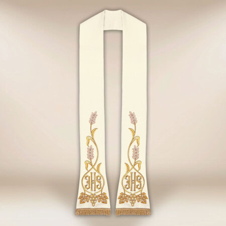 Étole liturgique brodée IHS écru