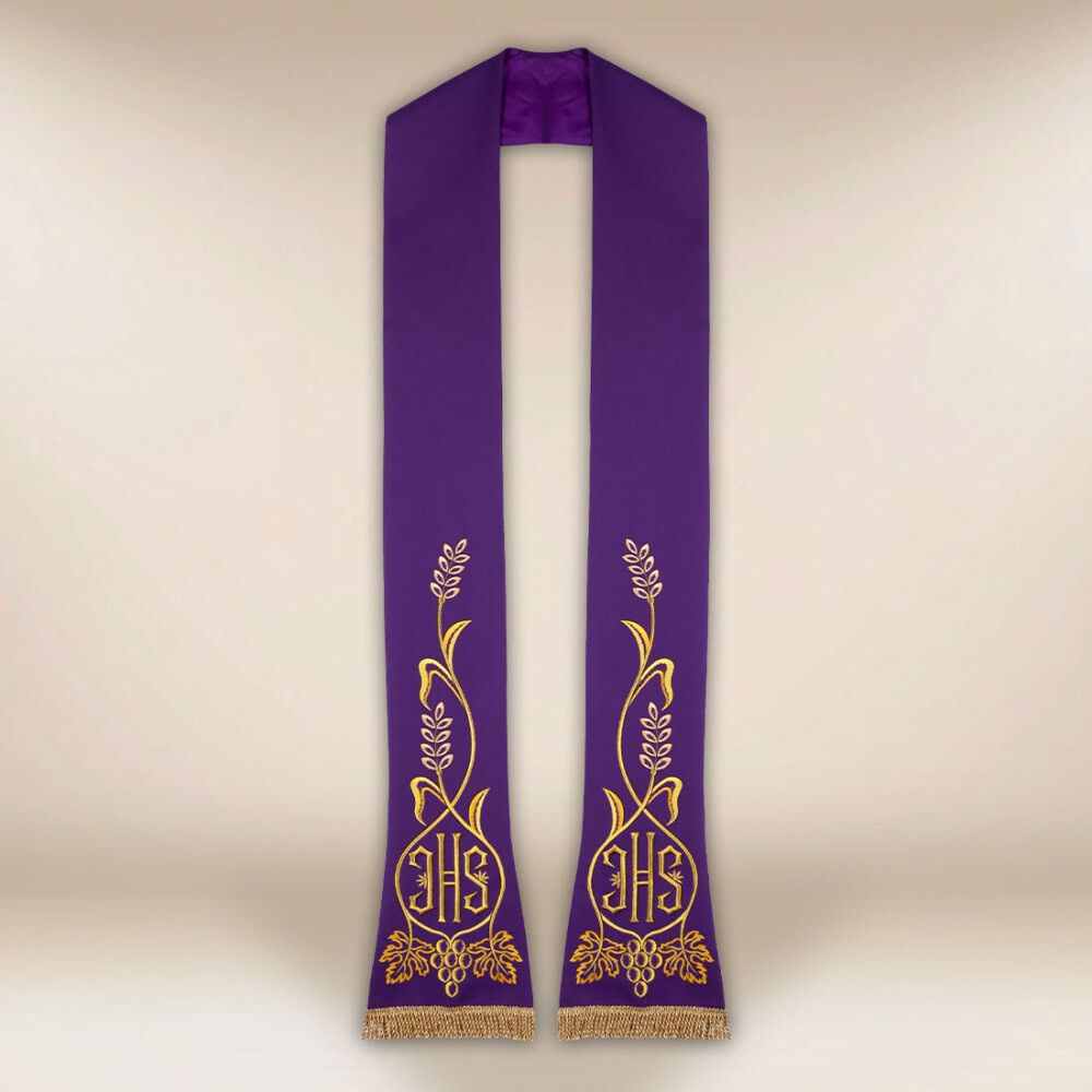 Étole liturgique brodée IHS violette