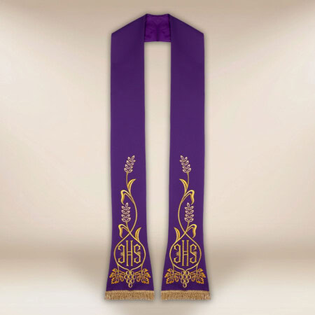 Étole liturgique brodée IHS violette