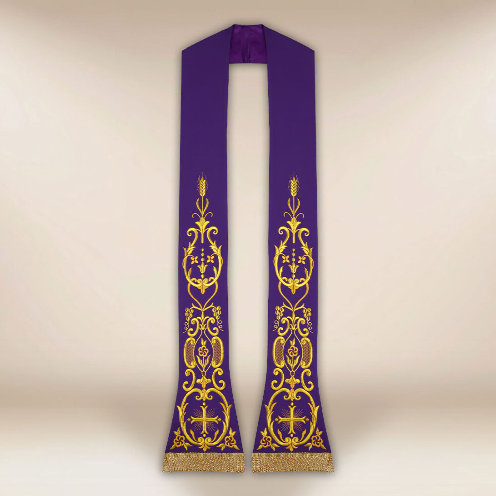 Étole liturgique brodée Croix violette