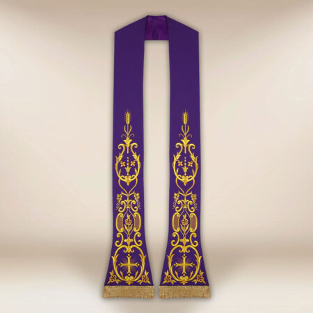 Étole liturgique brodée Croix violette