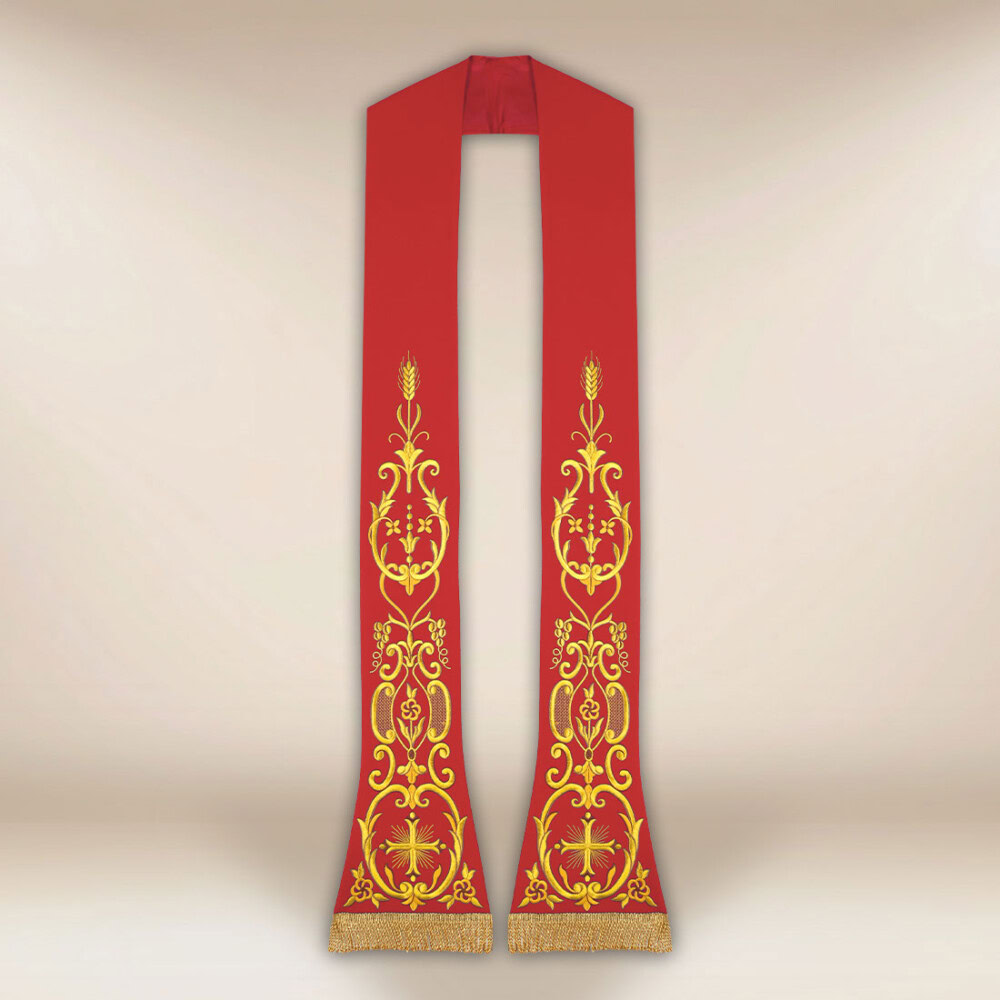 Étole liturgique brodée Croix rouge