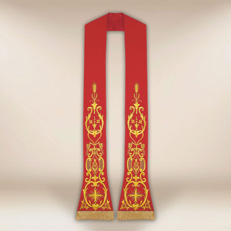 Étole liturgique brodée Croix rouge