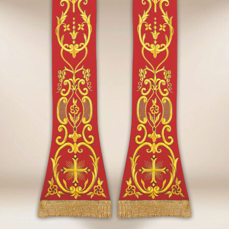 Étole liturgique brodée Croix rouge