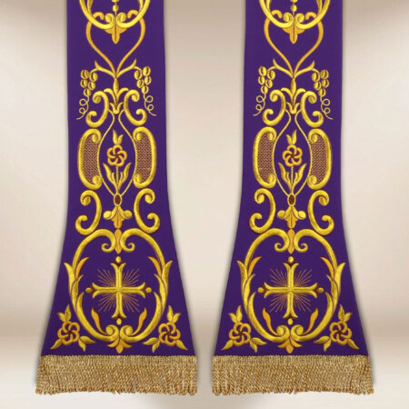 Étole liturgique brodée Croix violette