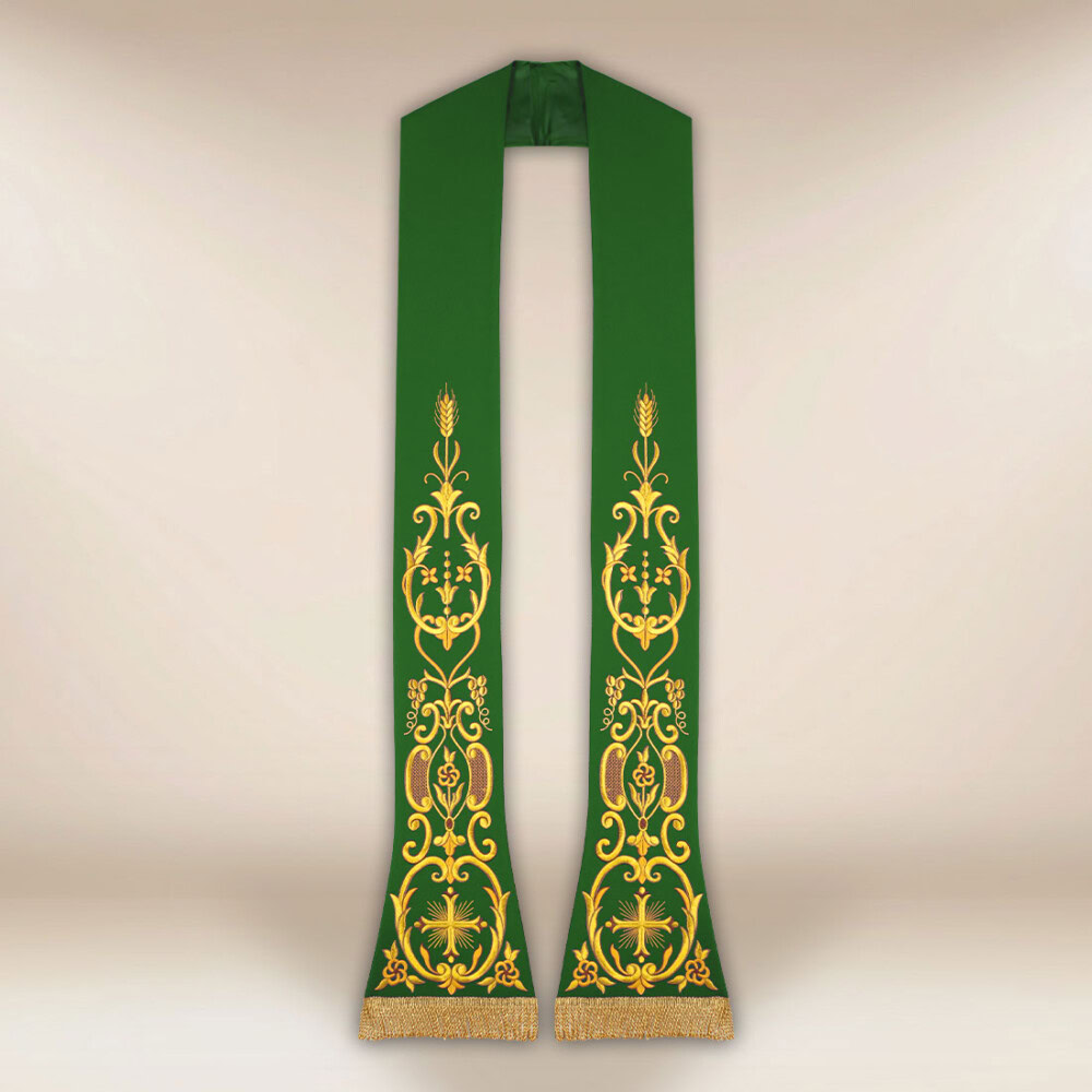 Étole liturgique brodée Croix verte