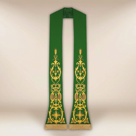 Étole liturgique brodée Croix verte
