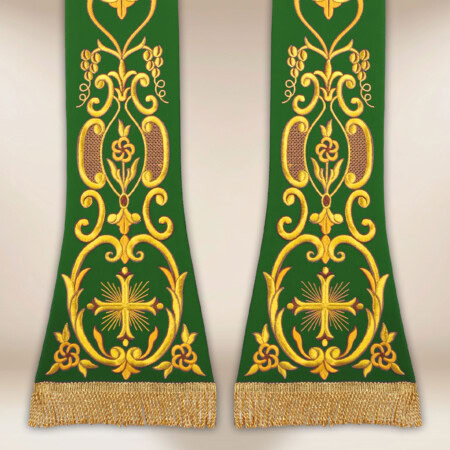 Étole liturgique brodée Croix verte