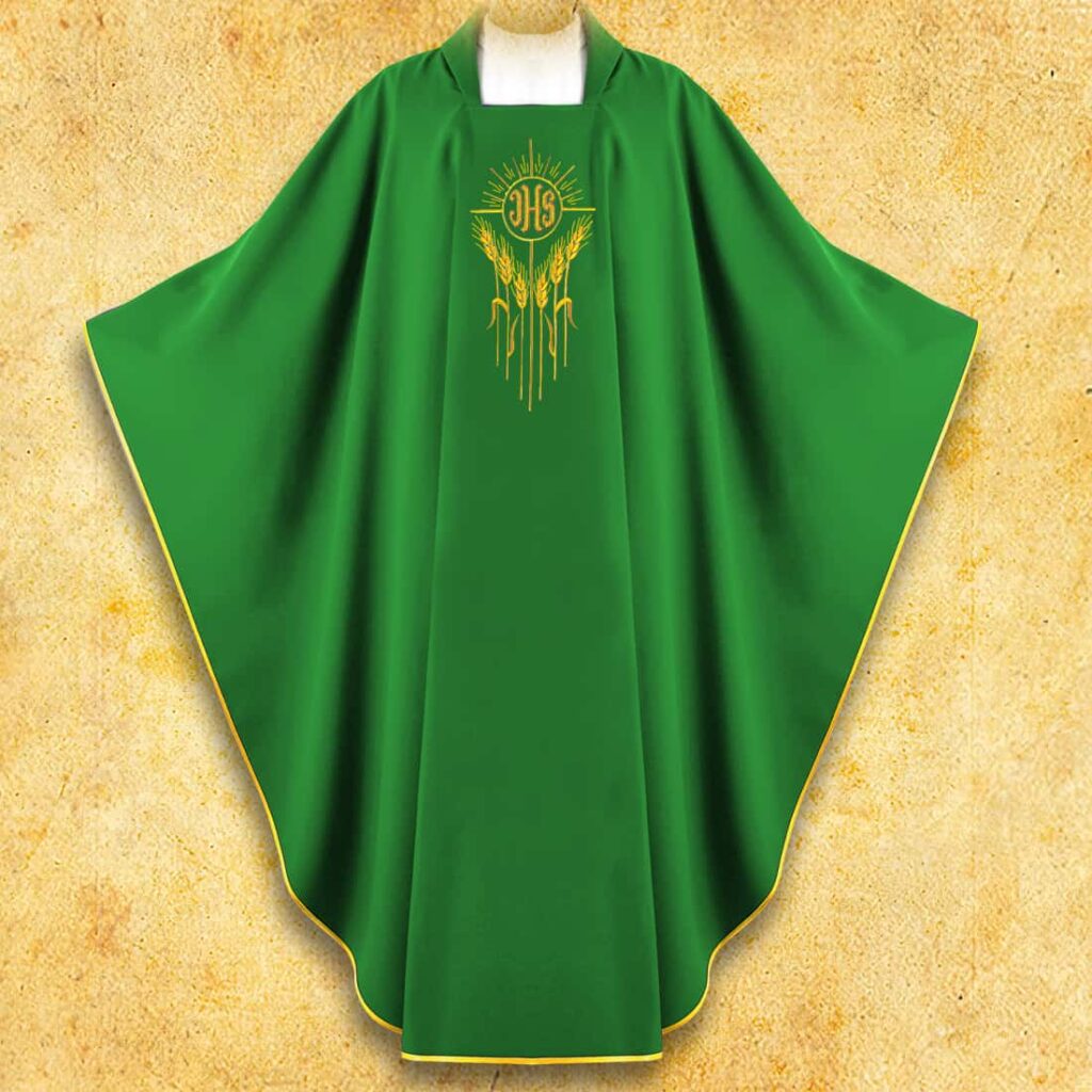 Chasuble brodée IHS avec Épis verts