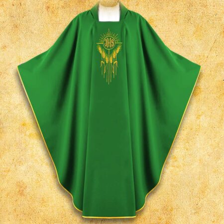 Chasuble brodée IHS avec Épis verts