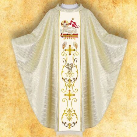 Chasuble liturgique brodée avec l'Agneau