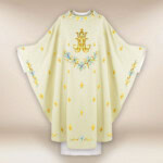 Chasuble liturgique mariale en couleur écrue