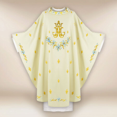 Chasuble liturgique mariale en couleur écrue