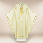Chasuble liturgique mariale en couleur écrue