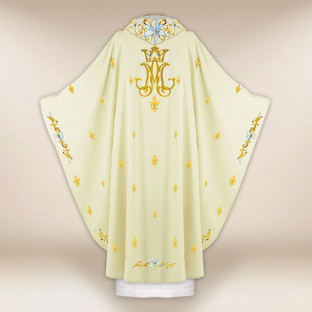 Chasuble liturgique mariale en couleur écrue