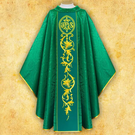 Chasuble verte avec ceinture brodée