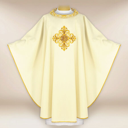 Chasuble liturgique avec broderie IHS