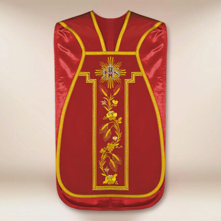 Chasuble brodée romaine IHS rouge