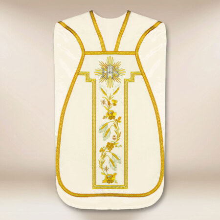 Chasuble brodée romaine IHS écru