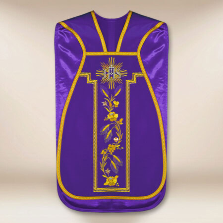 Chasuble brodée romaine IHS violette